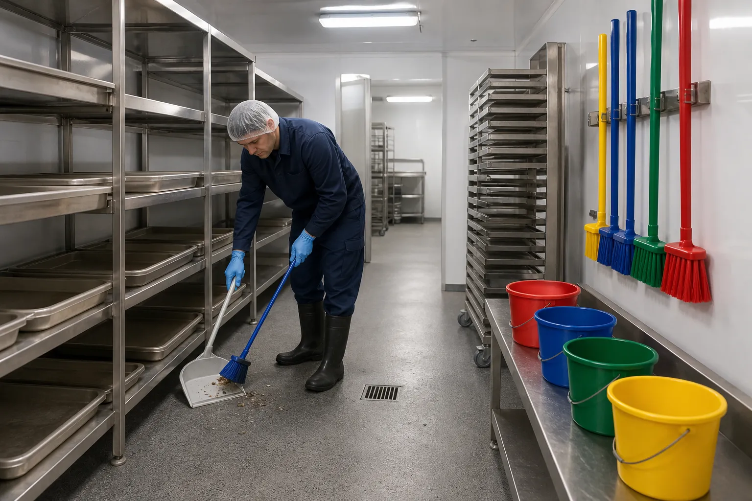 Original editorial image illustrating mushroom grow-room sanitation: clean, sanitize, verify