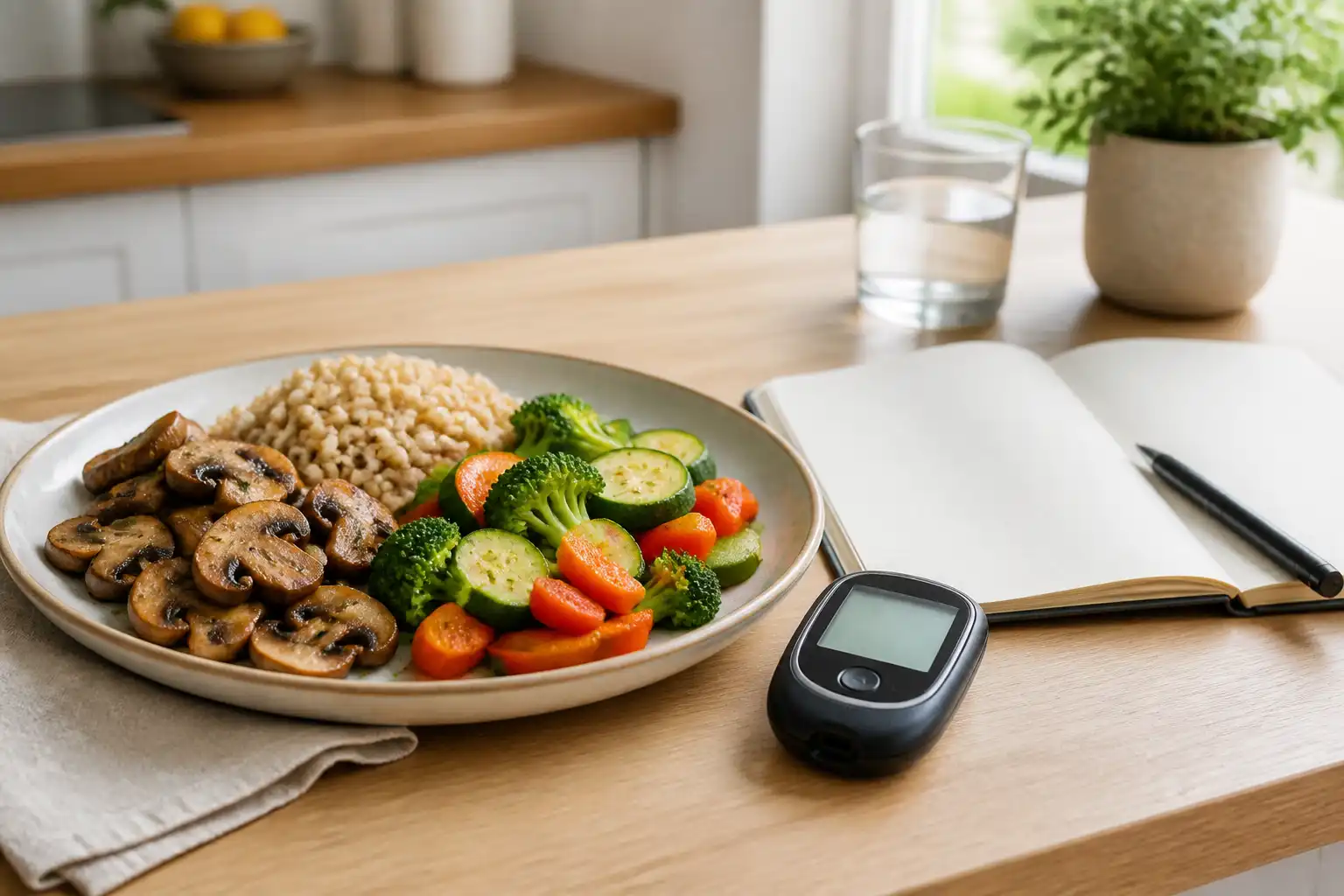 Original evidence-review editorial image for mushrooms and blood sugar: food evidence without treatment claims