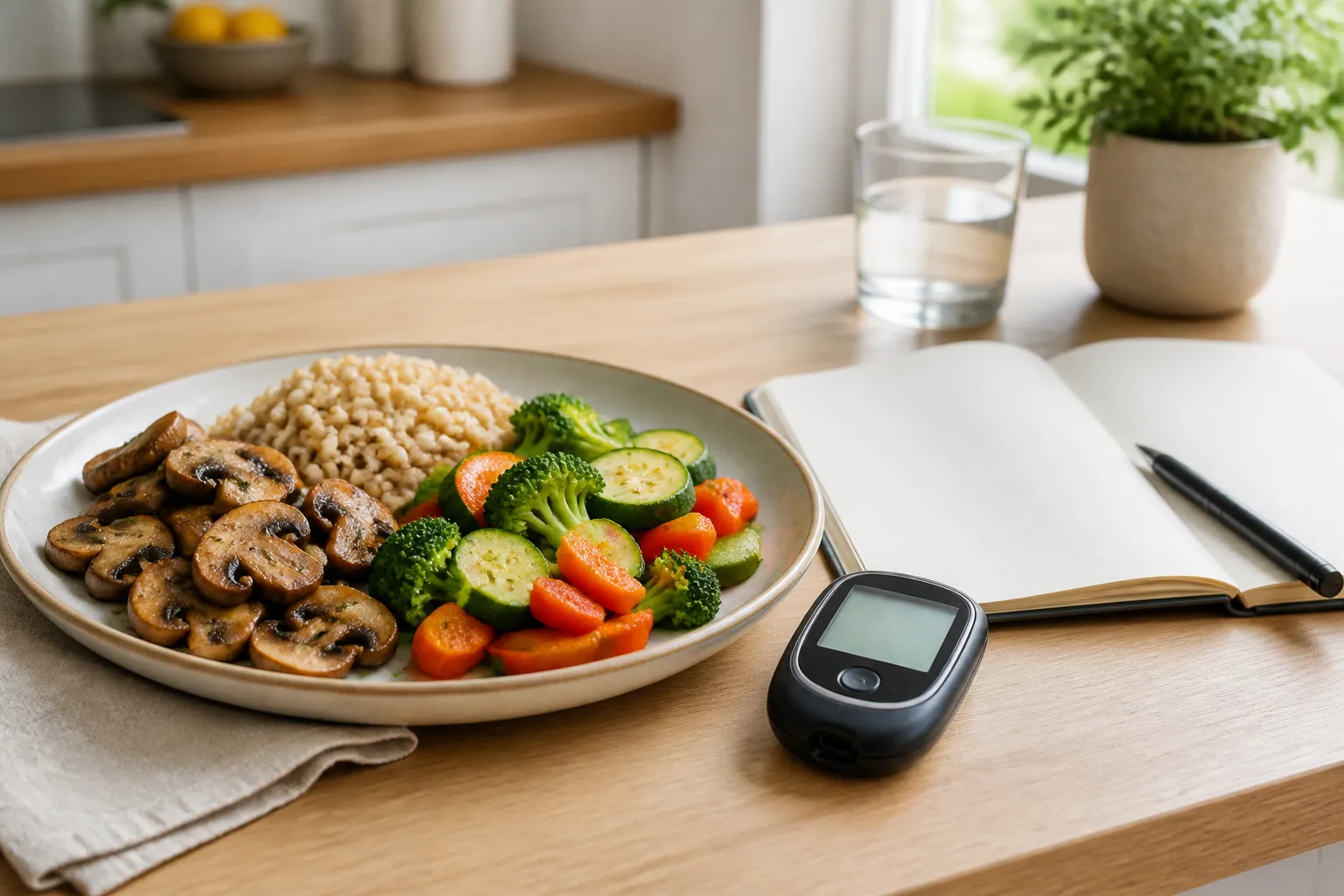 Original evidence-review editorial image for mushrooms and blood sugar: food evidence without treatment claims